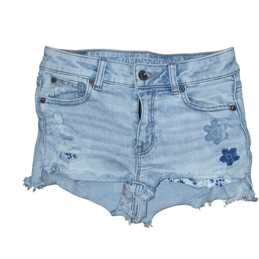 American Eagle Distressed Next Level Stretch Light Denim Jean Shorts Size O